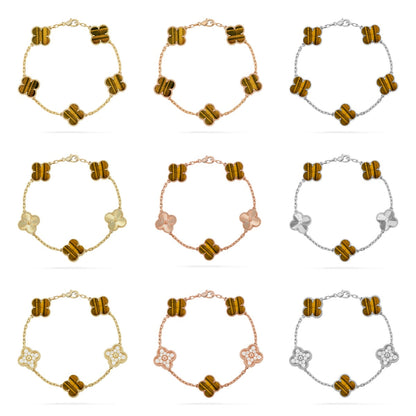 [Miro ]New  CLOVER 5 MOTIFS TIGER EYE BRACELET COLLECTION