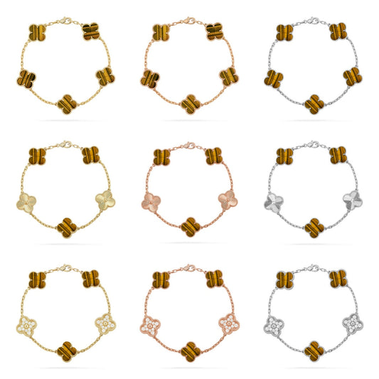 [Miro ]New  CLOVER 5 MOTIFS TIGER EYE BRACELET COLLECTION