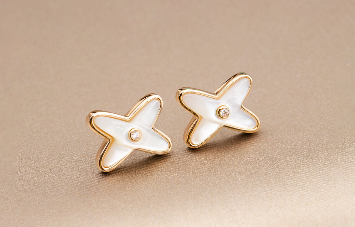 Miro JEUX DE WHITE MOP PINK GOLD DIAMOND EARRINGS