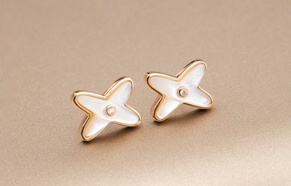 Miro JEUX DE WHITE MOP PINK GOLD DIAMOND EARRINGS