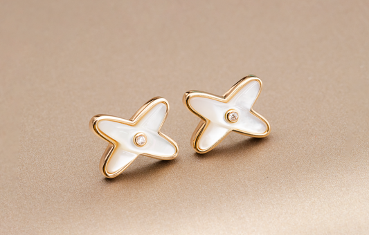 Miro JEUX DE WHITE MOP PINK GOLD DIAMOND EARRINGS