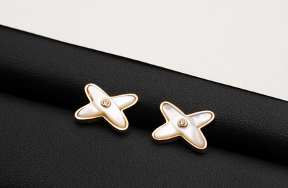 Miro JEUX DE WHITE MOP PINK GOLD DIAMOND EARRINGS