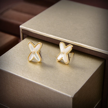 Miro JEUX DE WHITE MOP GOLD DIAMOND EARRINGS