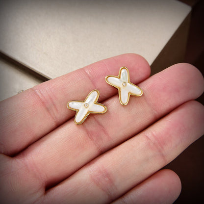 Miro JEUX DE WHITE MOP GOLD DIAMOND EARRINGS