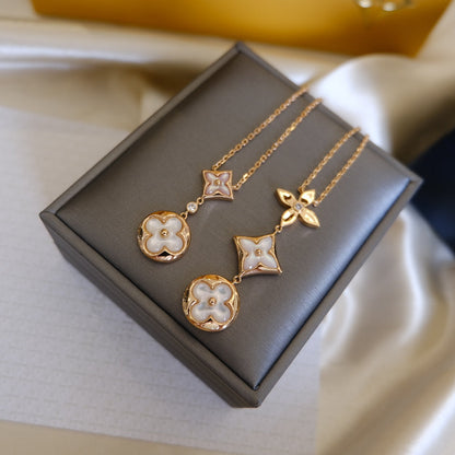Miro COLOR BLOSSOM LARIAT NECKLACE PINK GOLD WHITE MOTHER PEARL AND DIAMOND