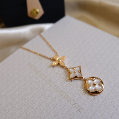 Miro COLOR BLOSSOM LARIAT NECKLACE PINK GOLD WHITE MOTHER PEARL AND DIAMOND
