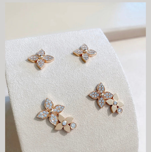 Miro STAR BLOSSOM STUD EARRINGS PINK GOLD DIAMONDS