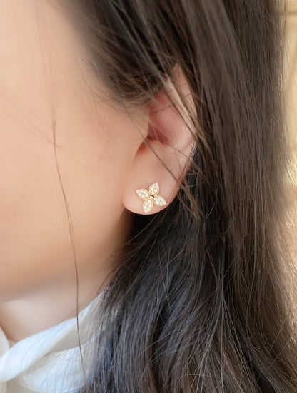 Miro STAR BLOSSOM STUD EARRINGS PINK GOLD DIAMONDS