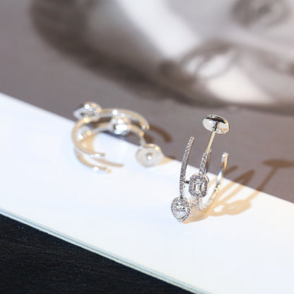[Miro ] CREOLES MY TWIN 2 RANGS SILVER DIAMOND EARRINGS