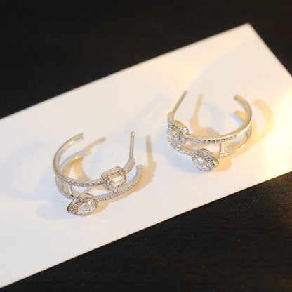 [Miro ] CREOLES MY TWIN 2 RANGS SILVER DIAMOND EARRINGS