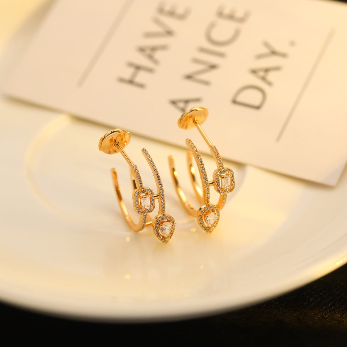 [Miro ] CREOLES MY TWIN 2 RANGS SILVER DIAMOND EARRINGS