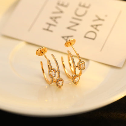 [Miro ] CREOLES MY TWIN 2 RANGS SILVER DIAMOND EARRINGS