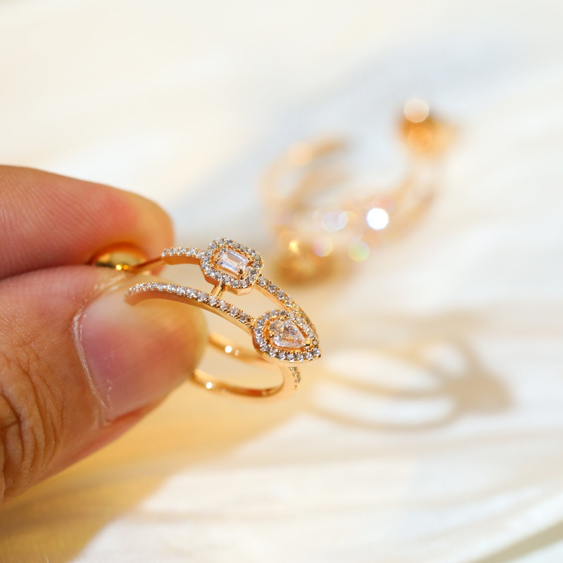 [Miro ] CREOLES MY TWIN 2 RANGS SILVER DIAMOND EARRINGS