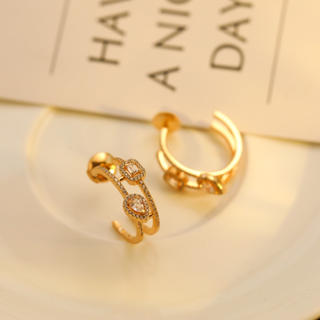 [Miro ] CREOLES MY TWIN 2 RANGS SILVER DIAMOND EARRINGS
