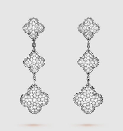 Miro CLOVER 3 MOTIF DIAMOND SILVER DROP EARRINGS
