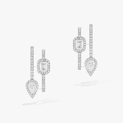 [Miro ] CREOLES MY TWIN 2 RANGS SILVER DIAMOND EARRINGS