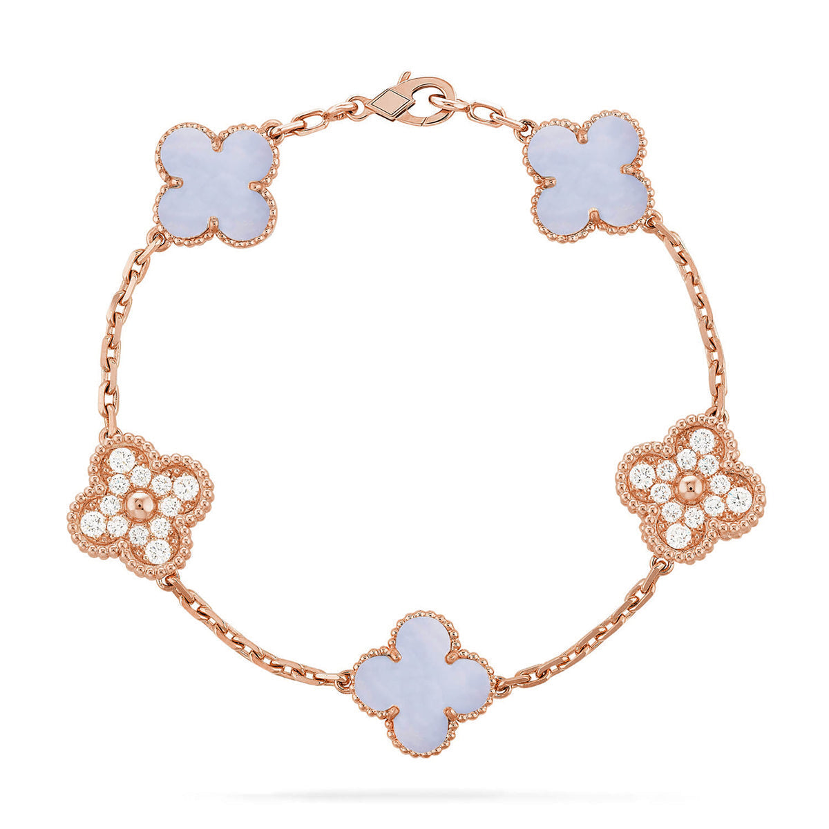 [Miro ]New  CLOVER 5 MOTIF PURPLE CHALCEDONY BRACELET COLLECTION