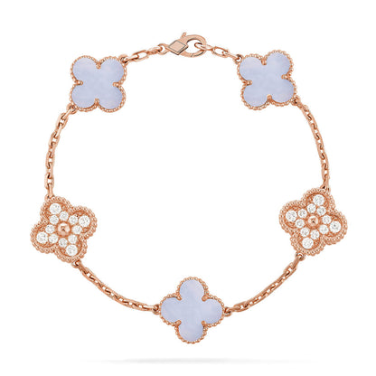 [Miro ]New  CLOVER 5 MOTIF PURPLE CHALCEDONY BRACELET COLLECTION