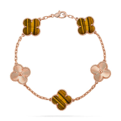 [Miro ]New  CLOVER 5 MOTIFS TIGER EYE BRACELET COLLECTION