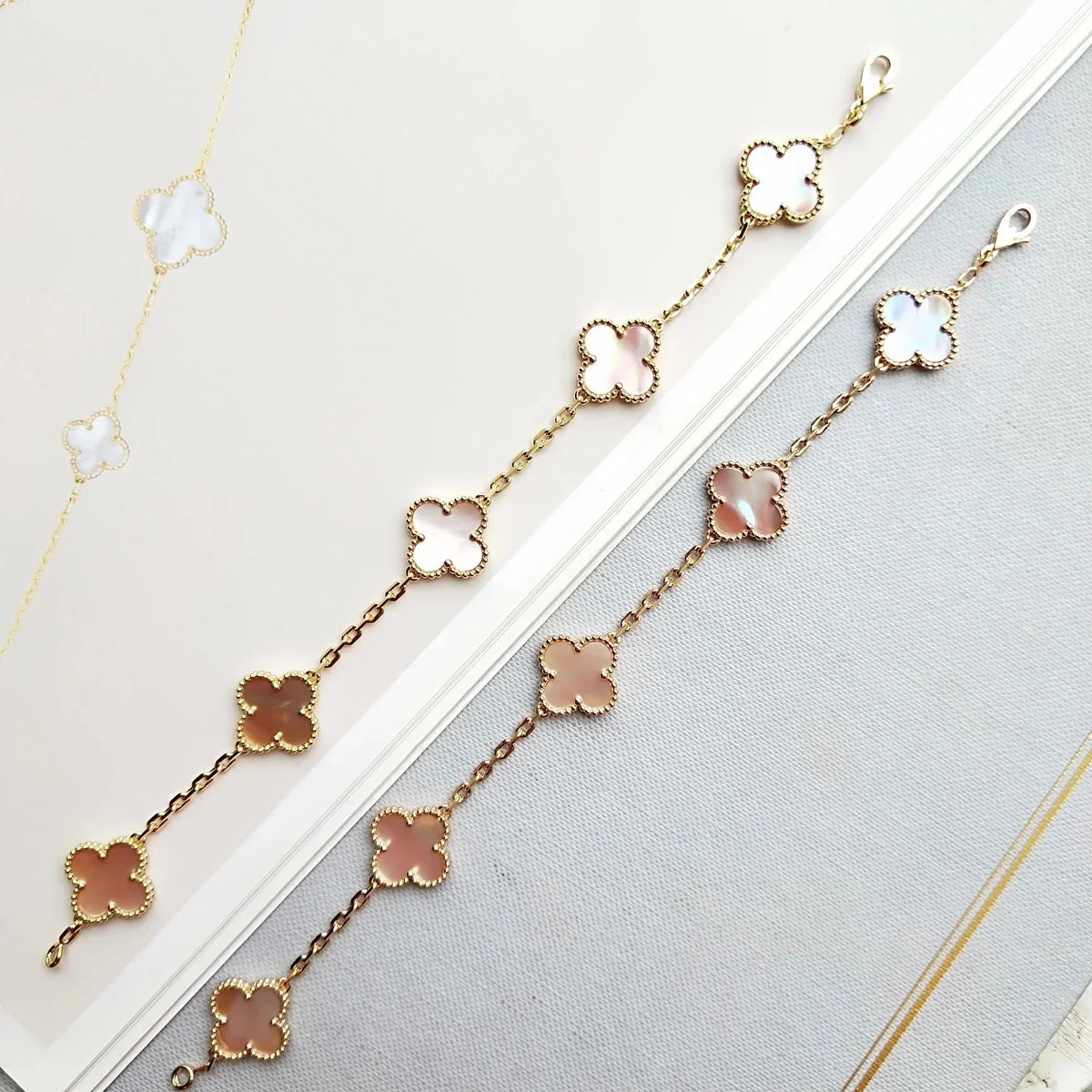 [Miro ]New  CLOVER 5 MOTIFS  PINK MOP BRACELET COLLECTION