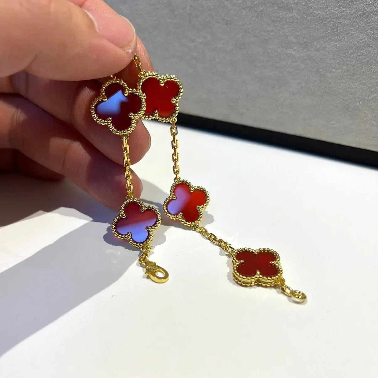 [Miro ]New  CLOVER 5 MOTIF RED CORNELIAN BRACELET COLLECTION
