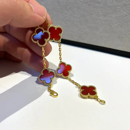 [Miro ]New  CLOVER 5 MOTIF RED CORNELIAN BRACELET COLLECTION