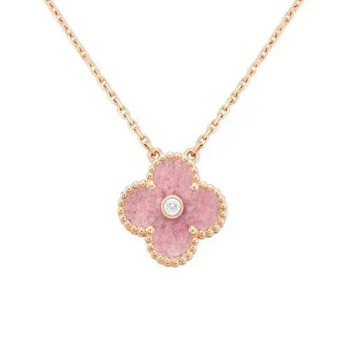 Miro CLOVER 15MM DIAMOND RHODONITE NECKLACE