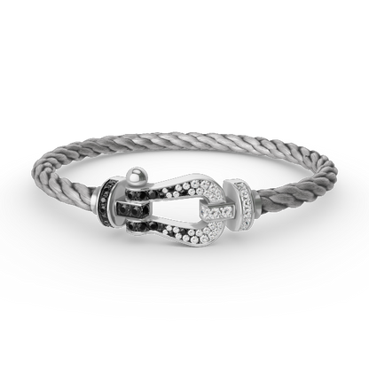 Miro FORCE LARGE HORSESHOE BLACK WHITE DIAMOND BRACELET SILVER