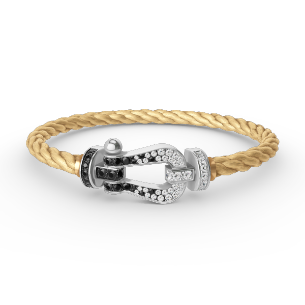 Miro FORCE LARGE HORSESHOE BLACK WHITE DIAMOND BRACELET SILVER