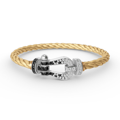 Miro FORCE LARGE HORSESHOE BLACK WHITE DIAMOND BRACELET SILVER