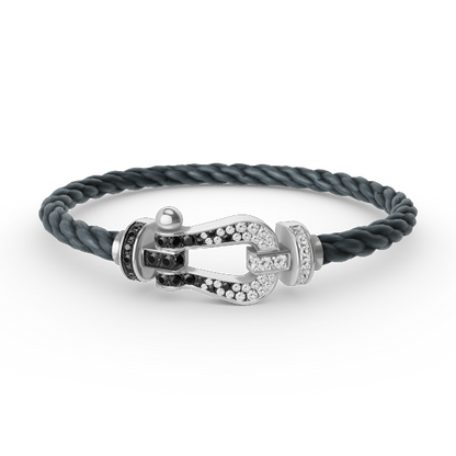 Miro FORCE LARGE HORSESHOE BLACK WHITE DIAMOND BRACELET SILVER