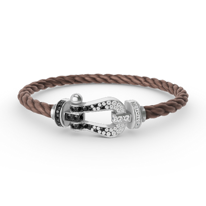 Miro FORCE LARGE HORSESHOE BLACK WHITE DIAMOND BRACELET SILVER
