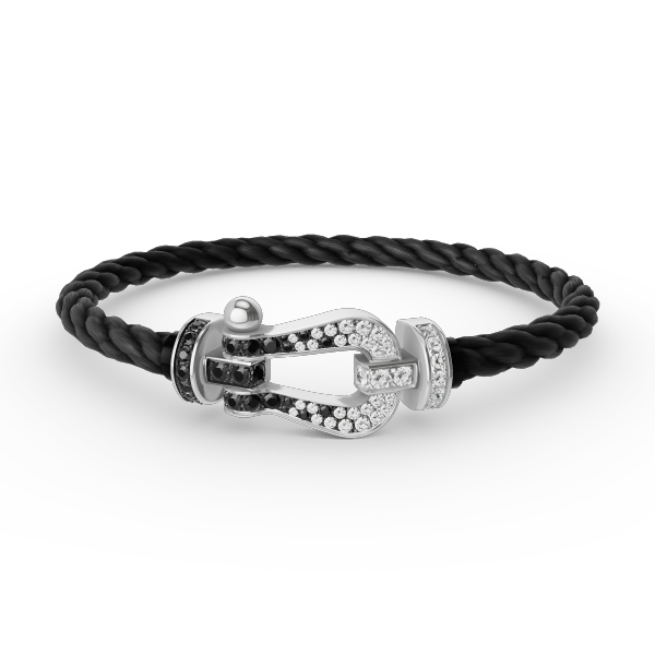 Miro FORCE LARGE HORSESHOE BLACK WHITE DIAMOND BRACELET SILVER