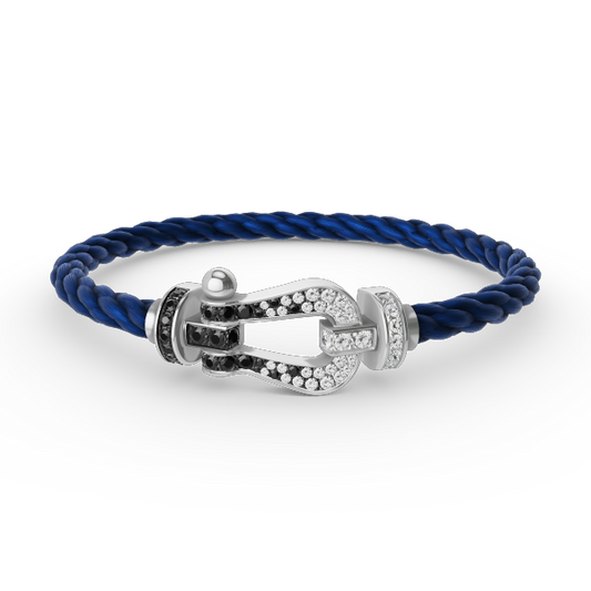 Miro FORCE LARGE HORSESHOE BLACK WHITE DIAMOND BRACELET SILVER