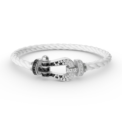 Miro FORCE LARGE HORSESHOE BLACK WHITE DIAMOND BRACELET SILVER
