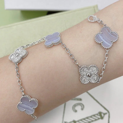 [Miro ]New  CLOVER 5 MOTIF PURPLE CHALCEDONY BRACELET COLLECTION
