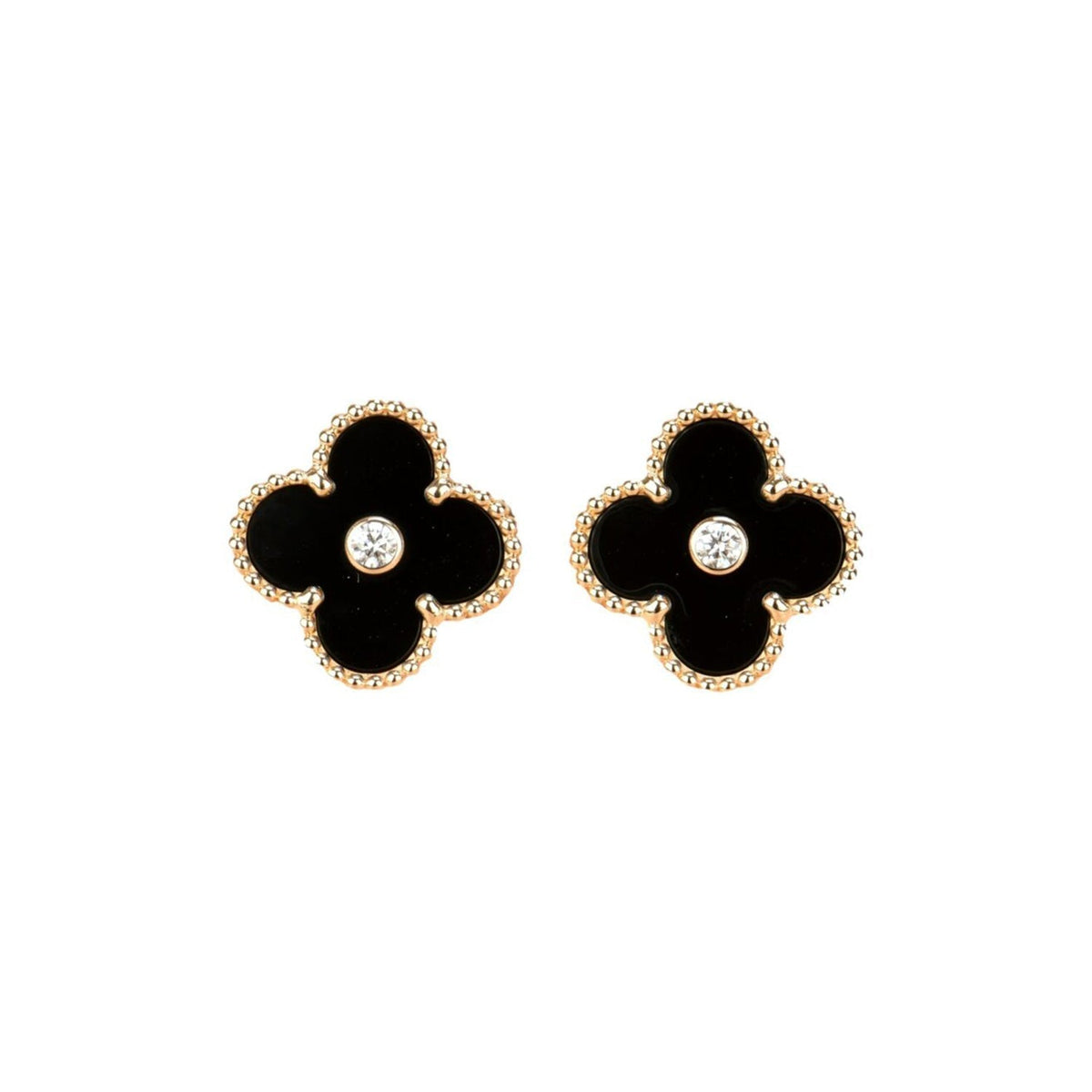 Miro CLOVER MEDIUM 1 MOTIFS ONYX DIAMOND EARRINGS