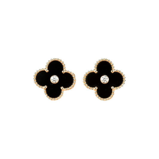 Miro CLOVER MEDIUM 1 MOTIFS ONYX DIAMOND EARRINGS