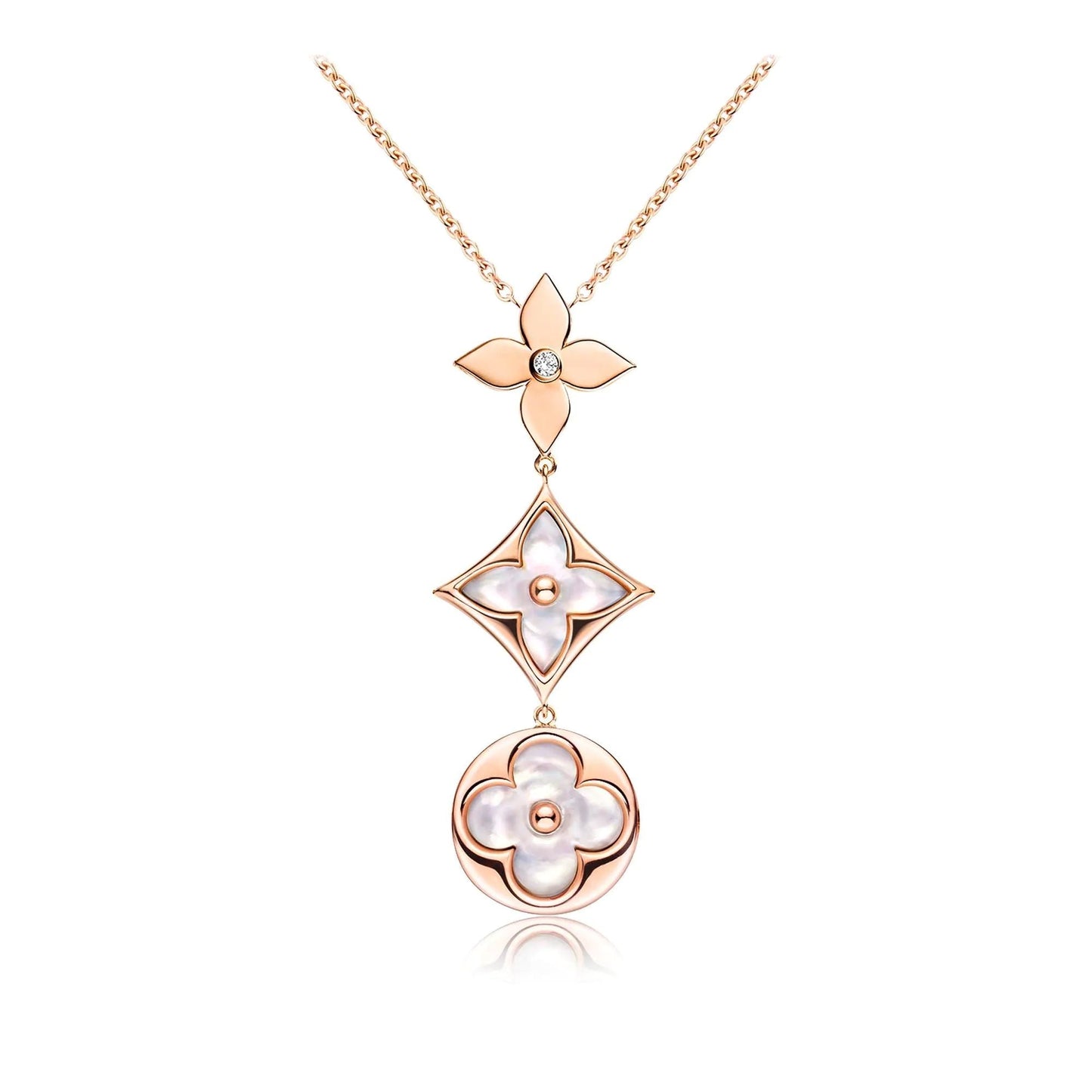 Miro COLOR BLOSSOM LARIAT NECKLACE PINK GOLD WHITE MOTHER PEARL AND DIAMOND