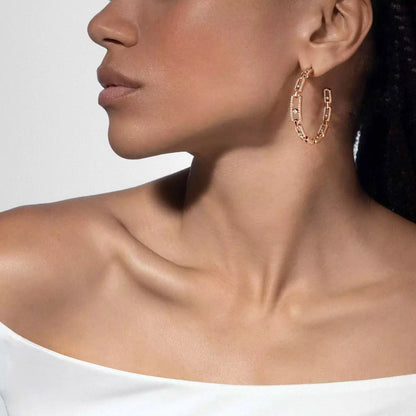 [[Miro ]Move Link Diamond Hoop Earrings