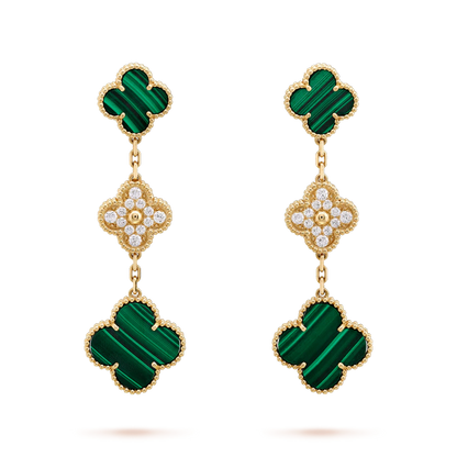 Miro CLOVER EARRINGS GOLD MALACHITE DIAMOND 3 MOTIF