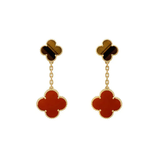 Miro CLOVER  2 MOTIF  TIGER EYE CARNELIAN EARRINGS
