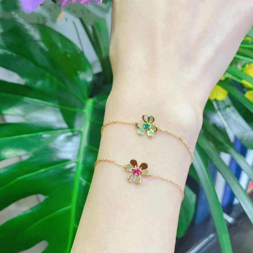 Miro FRIVOLE GOLD FLOWER PINK MALACHITE BRACELET