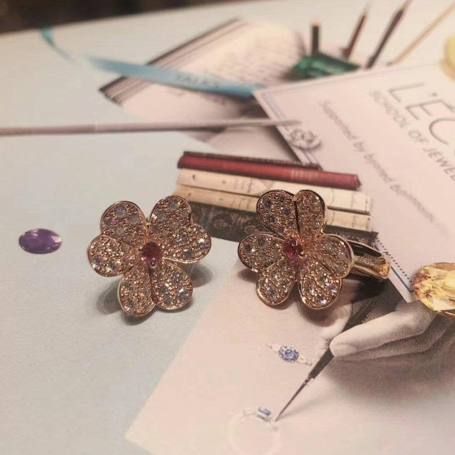 Miro FRIVOLE PINK GOLD FLOWER DIAMOND EARRINGS