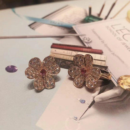 Miro FRIVOLE PINK GOLD FLOWER DIAMOND EARRINGS