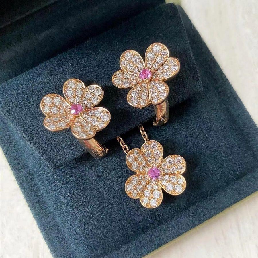 Miro FRIVOLE PINK GOLD FLOWER DIAMOND EARRINGS