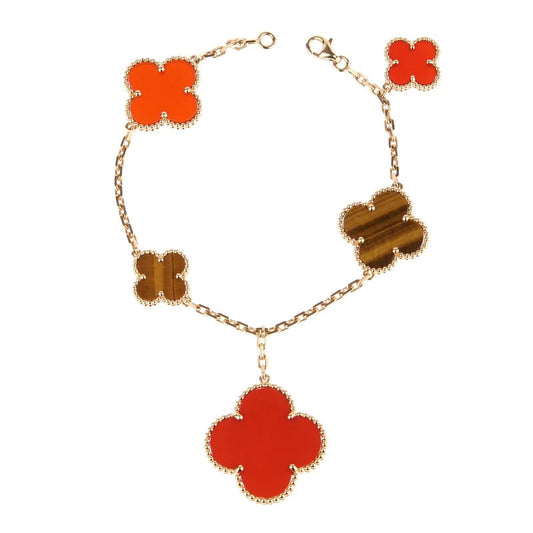 Miro CLOVER BRACELET 5 MOTIFS CARNELIAN TIGER EYE