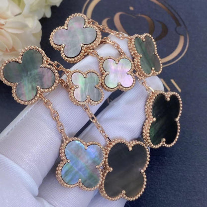 Miro CLOVER EARRINGS DARK MOP 4 MOTIFS ROSE GOLD