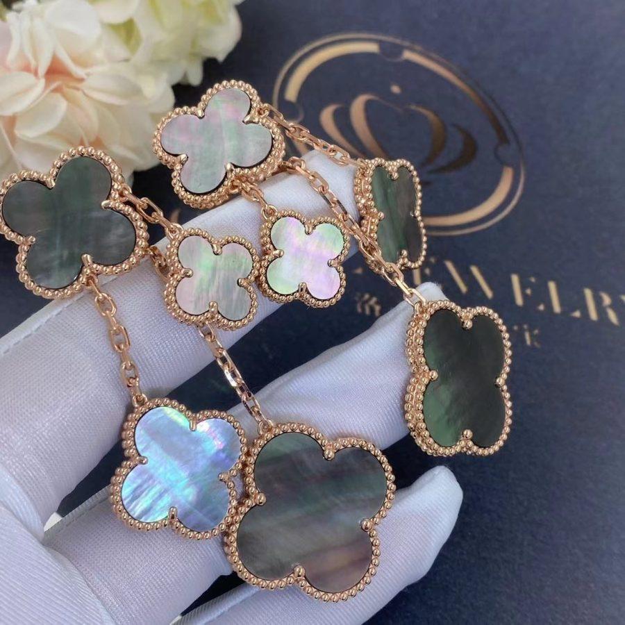 Miro CLOVER EARRINGS DARK MOP 4 MOTIFS ROSE GOLD