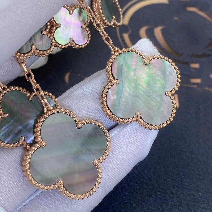 Miro CLOVER EARRINGS DARK MOP 4 MOTIFS ROSE GOLD